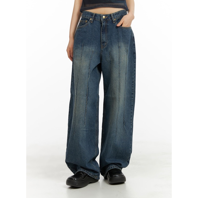 Stitched Detail Slim Fit Baggy Jeans CA412