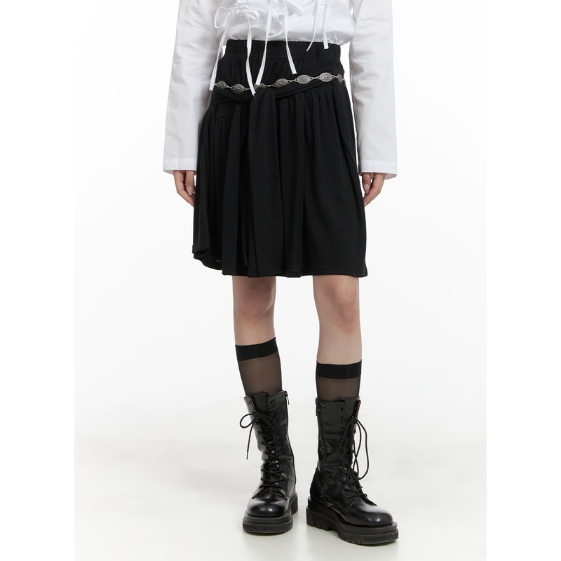 Strap Midi Skirt CA404|Black|Dark gray|S/M