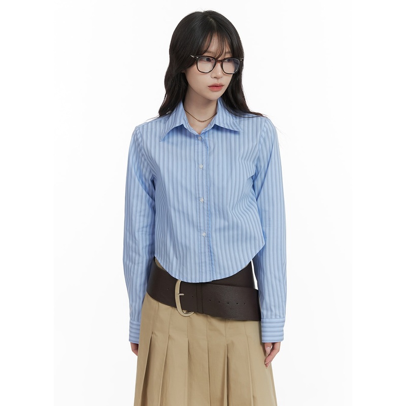 Stripe Buttoned Crop Shirt CA408