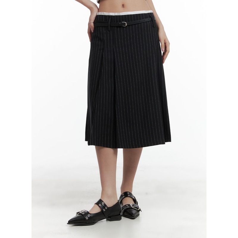 Stripe Pintuck Midi Skirt CA409