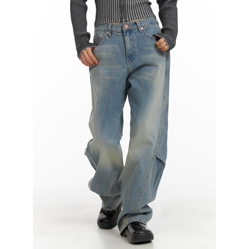 Washed Baggy Jeans CA404|Light blue|S|M|L