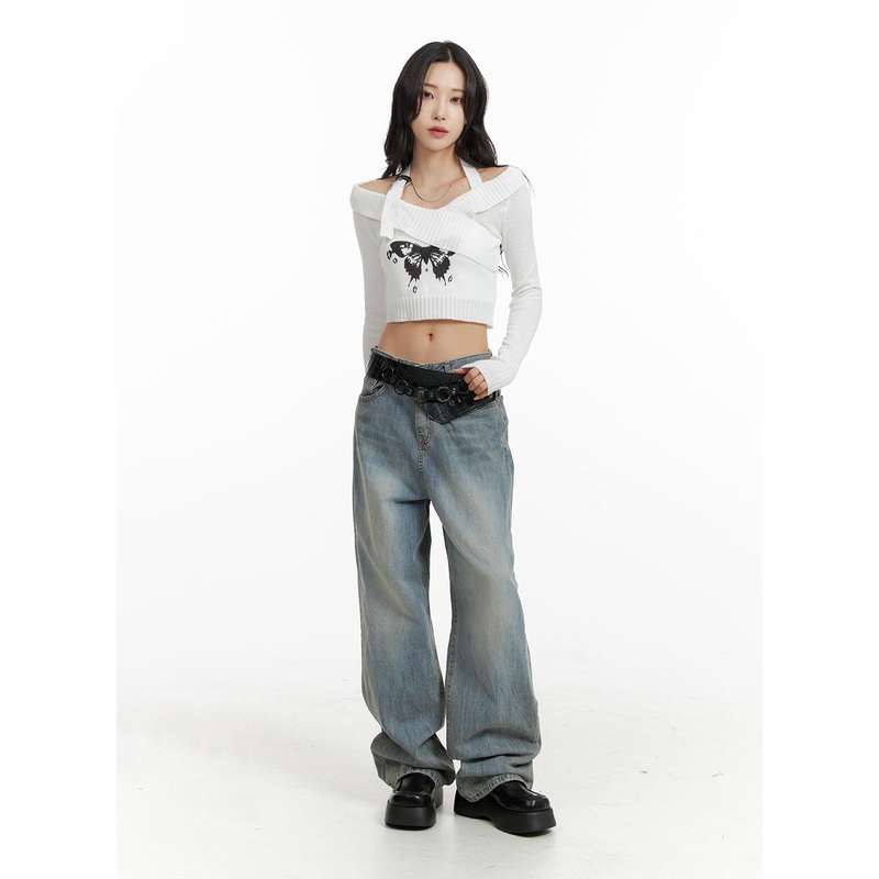 Washed Denim Wide Fit Jeans CF415