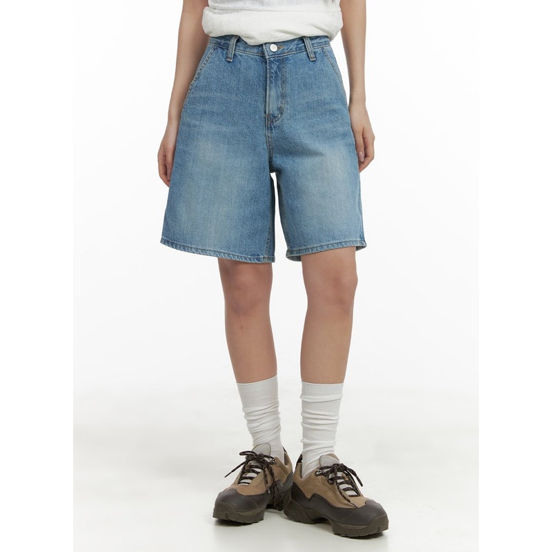 Washed Wide Leg Jorts CA409|Blue|S|M|L