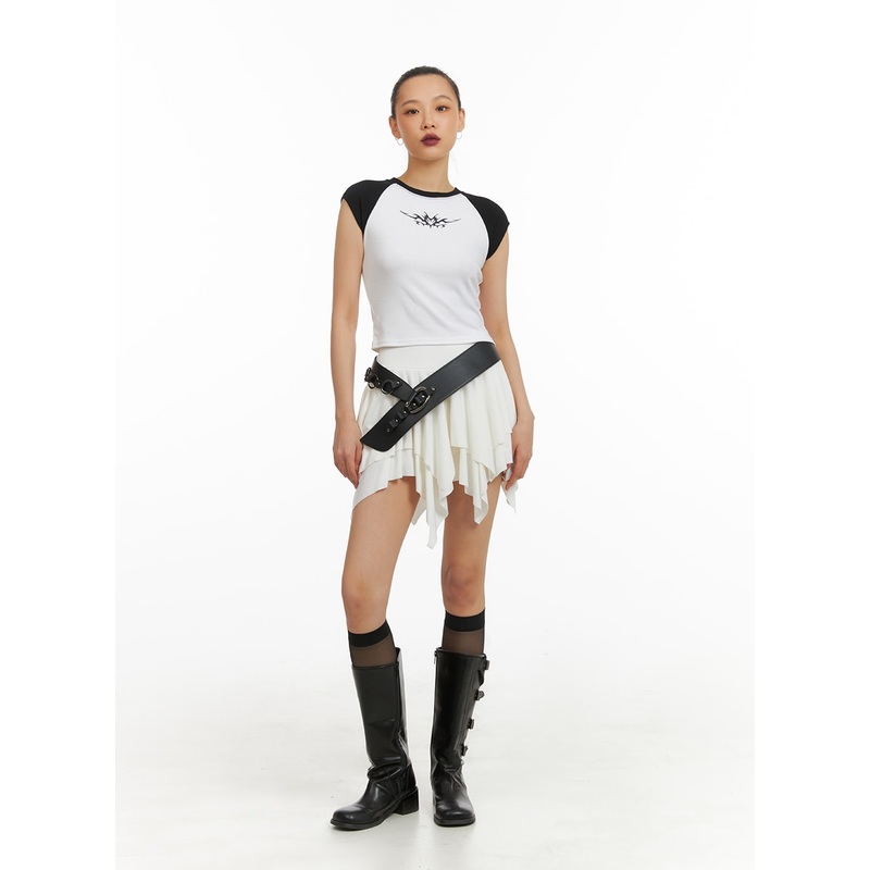 Asymmetrical Ruffle Mini Skirt IA417