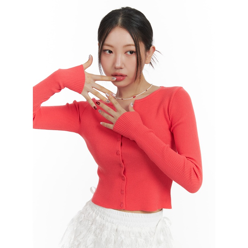 Basic Cropped Cardigan OA419|Red|Light green|Gray|Light beige|S/M