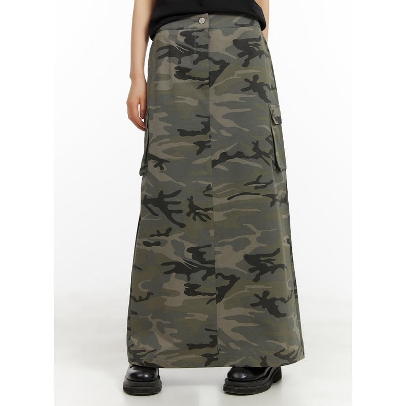 Camo Cargo Maxi Skirt CA418|Dark green|S/M