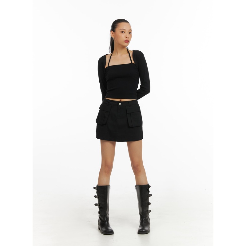 Cargo Mini Skort IA417|Black|White|Beige|S|M