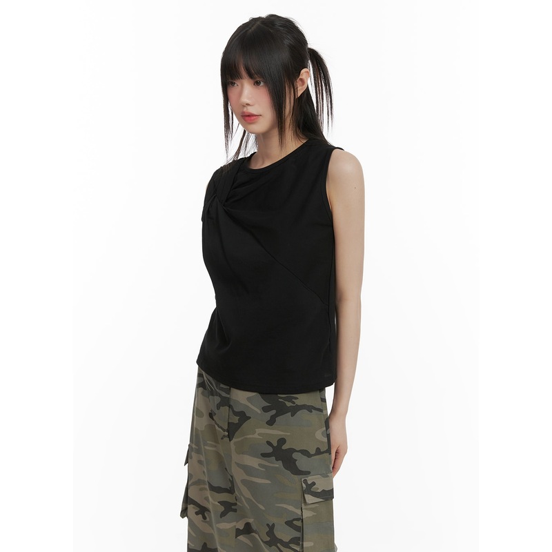 Cotton Unbalanced Sleeveless Top CA418