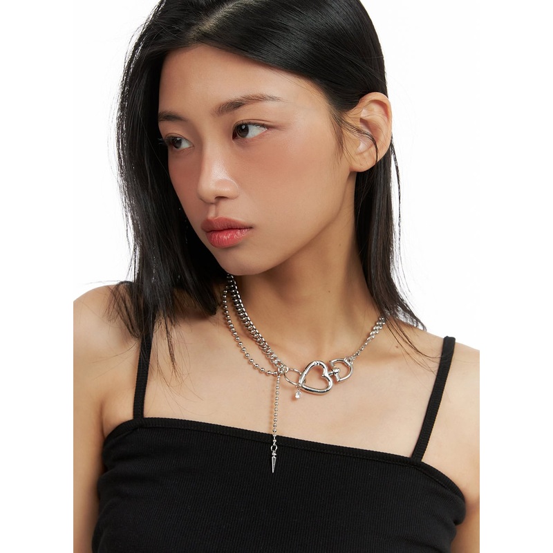 Double Chain Heart Necklace CA424