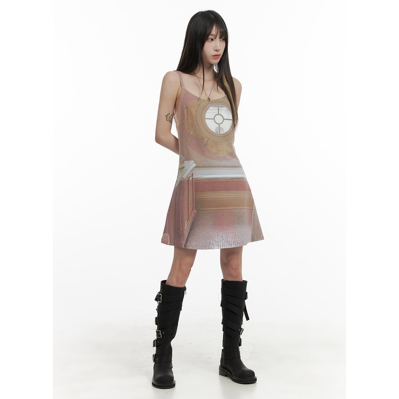 Graphic Muse Mini Dress OA426|Beige|S/M