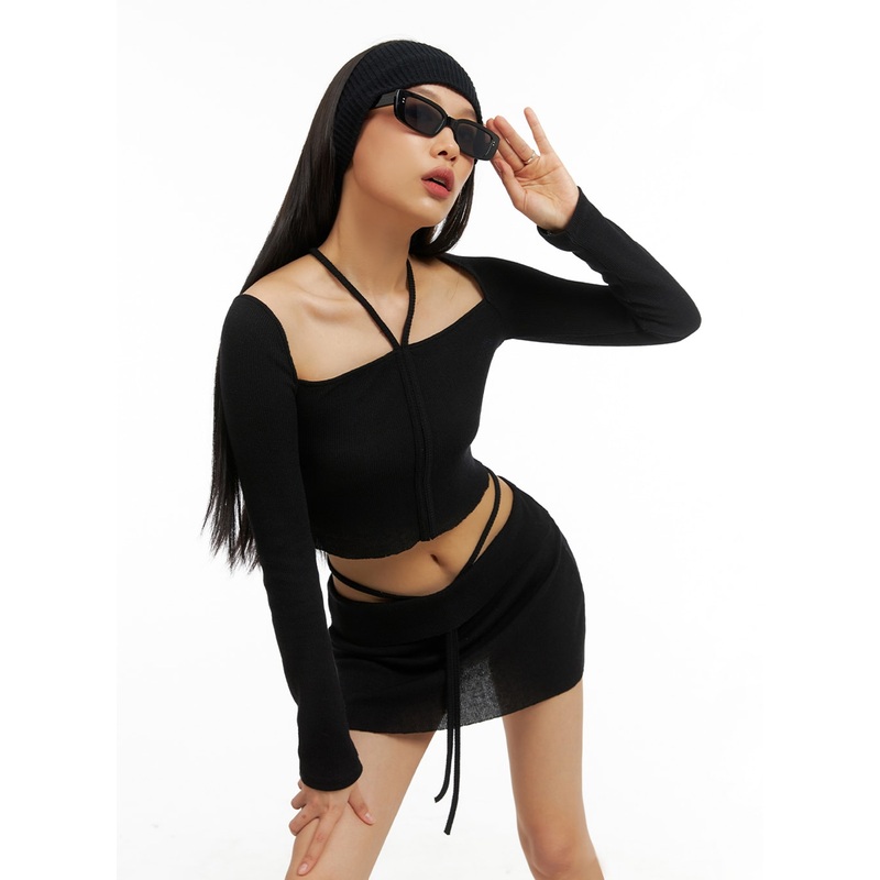 Halter Crop Long Sleeve Top IA417