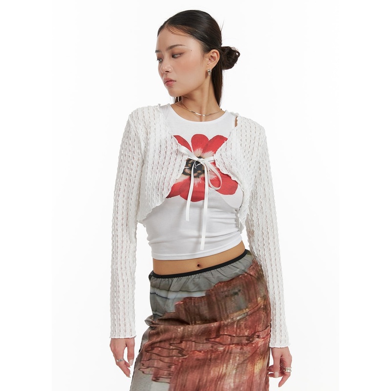 Hollow Out Ribbon Bolero Cardigan CY402
