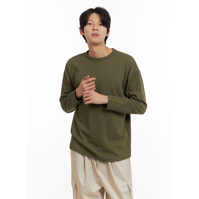 Men’s Basic Oversize Long Sleeve Tee (Dark Green) IY402