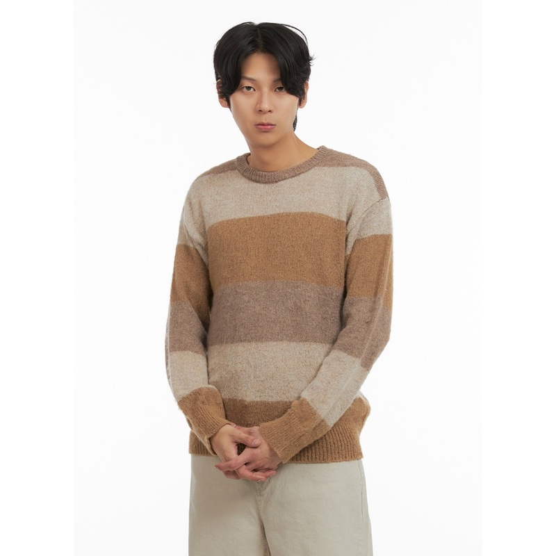 Men’s Fuzzy Stripe Knit Sweater IY402