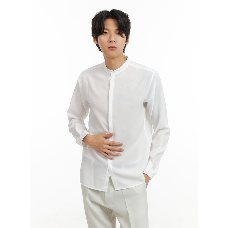 Men’s Solid Collarless Long Shirt IY402
