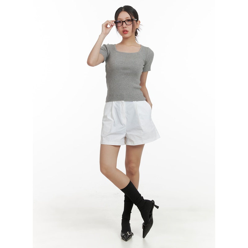 Pintuck Solid Cotton Shorts OA419