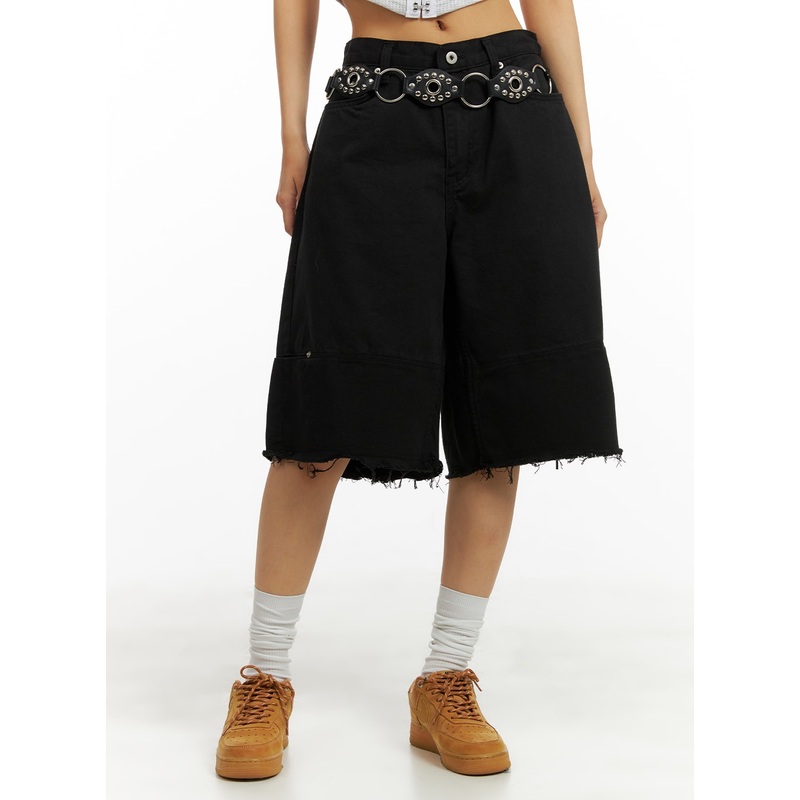 Relaxed Fit Jorts CA423|Black|Light beige|S/M