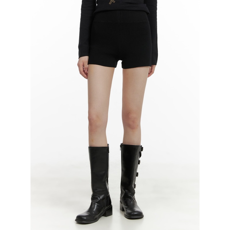 Ribbed Knit Shorts CA419|Black|Beige|White|S/M