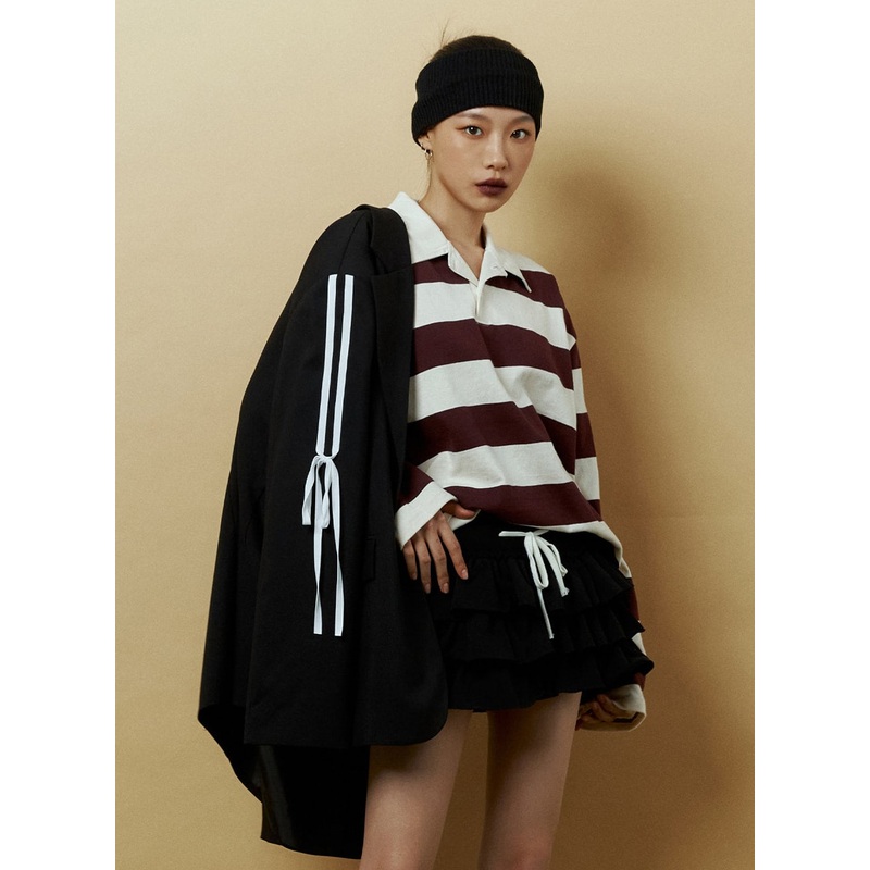 Ribbon Strap Sleeve Oversize Blazer IA417