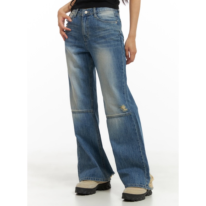 Semi-Destroyed Straight Jeans CA424