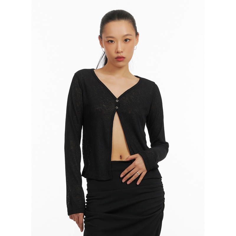 Sheer Open Slit V-Neck Cardigan IA417