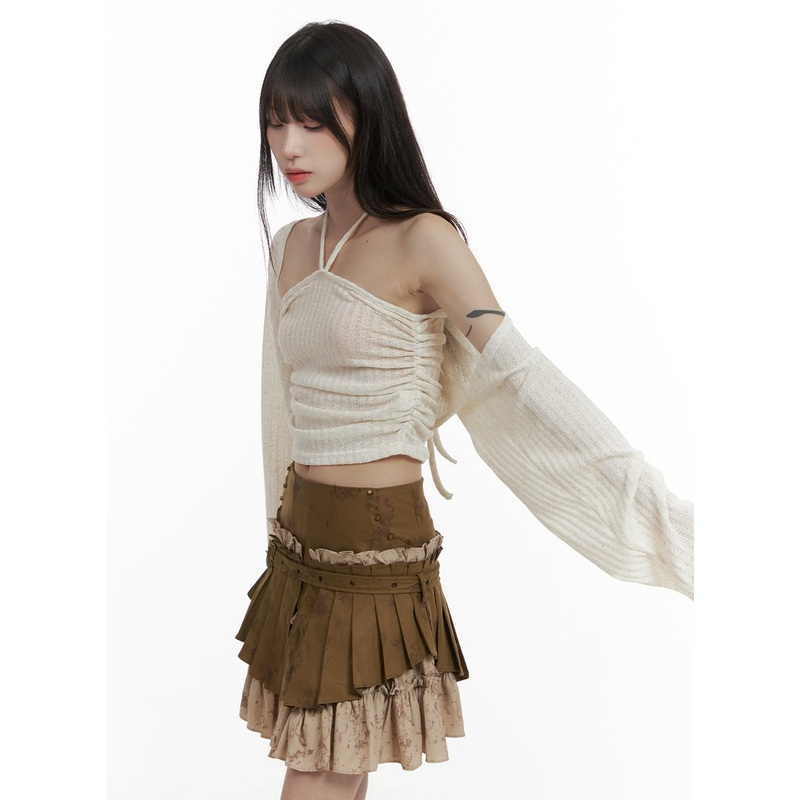 Shirred Halter and Bolero Cardigan Set CA426