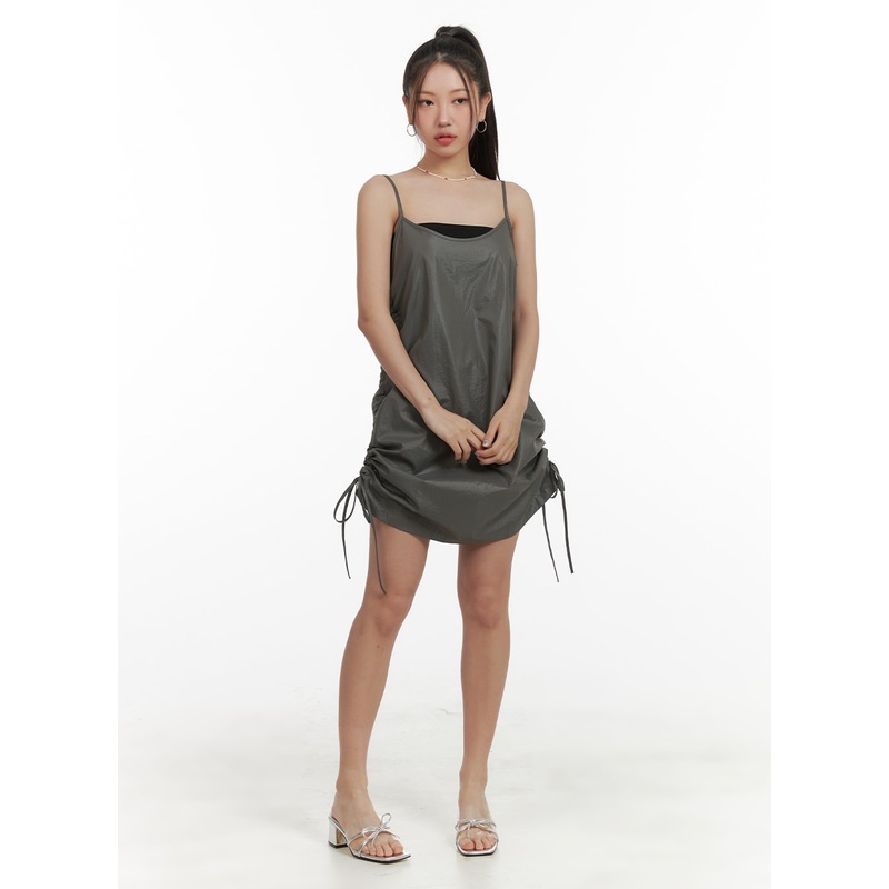 Shirred Nylon Sleeveless Mini Dress OA415