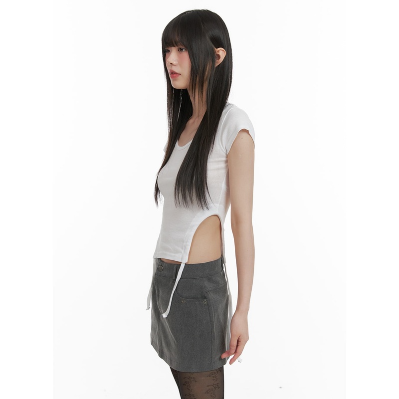 Side Slit Round Neck Tee CA422