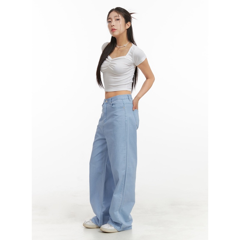 Solid Cotton Loose Fit Straight Jeans OA429