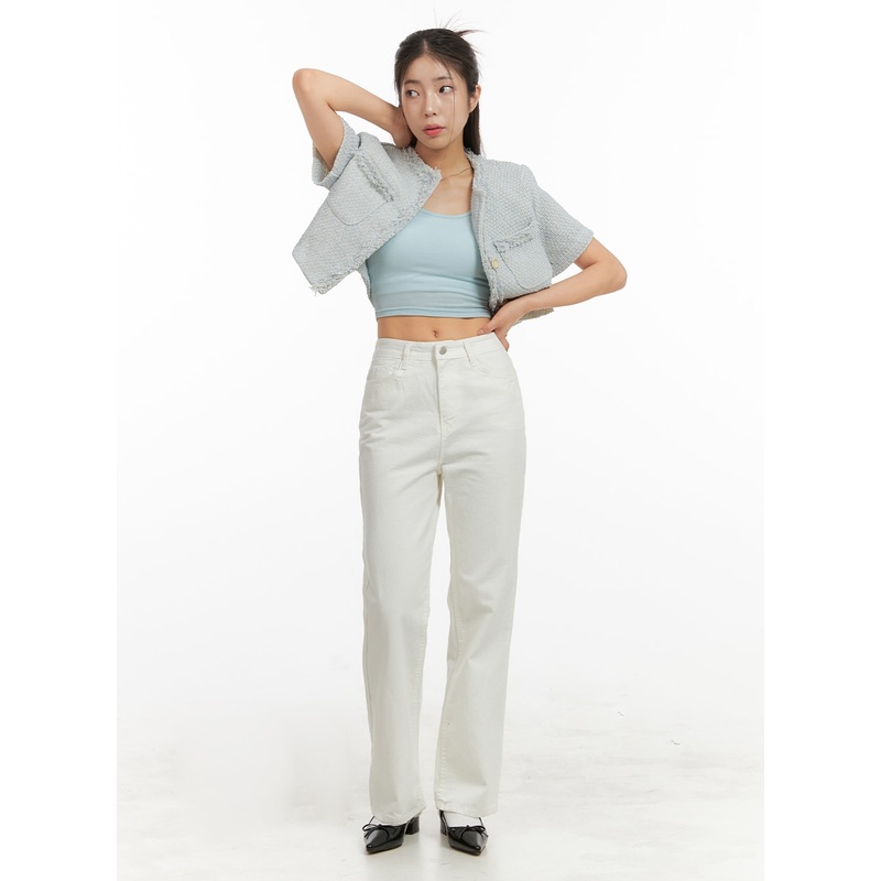 Solid Cotton Straight Pants OA429