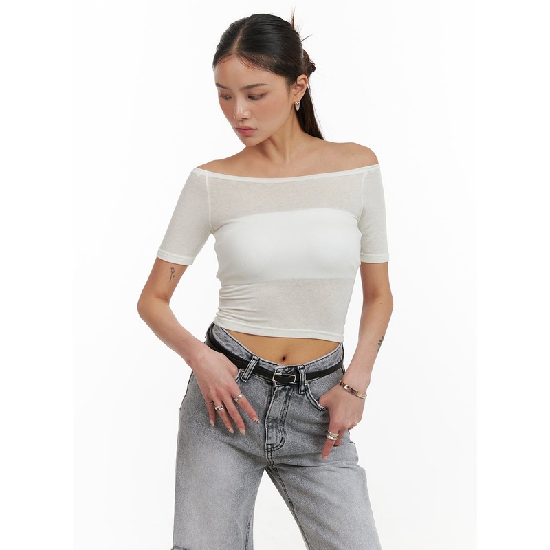 Solid Sheer Off Shoulder Top CY402