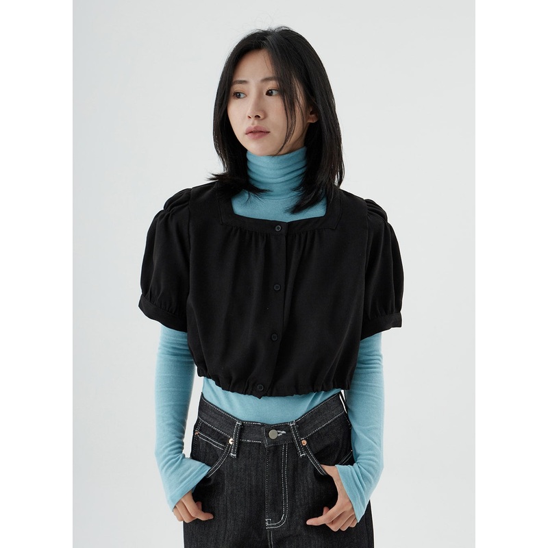 Square Neck Short Puffy Sleeve Crop Blouse ON01