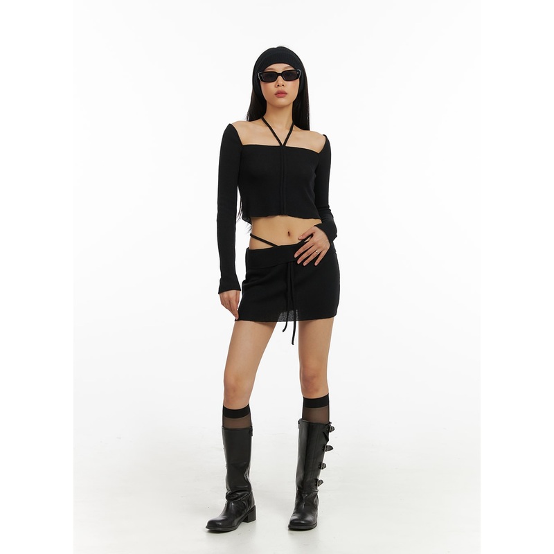 Strap Waist Sheer Mini Skirt IA417