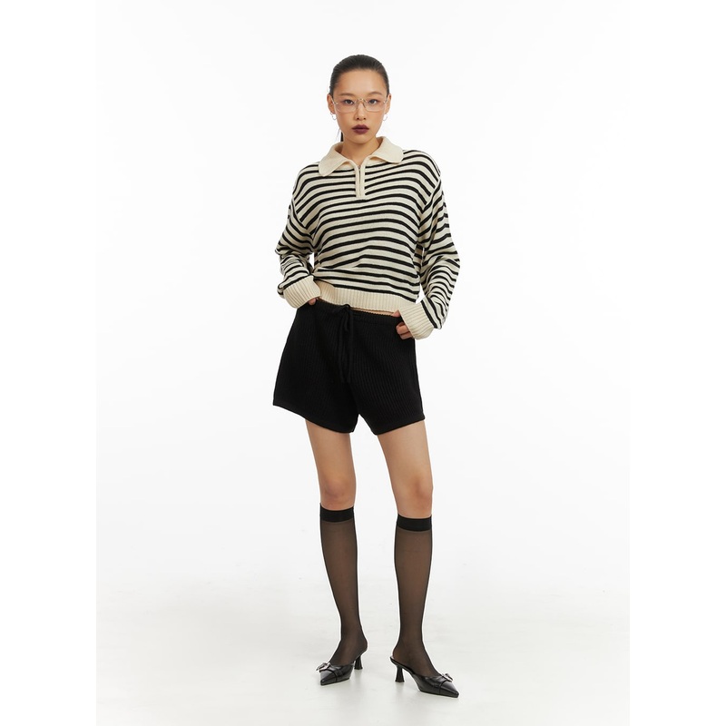 String Knit Shorts IA417|Black|Light beige|Gray|S/M