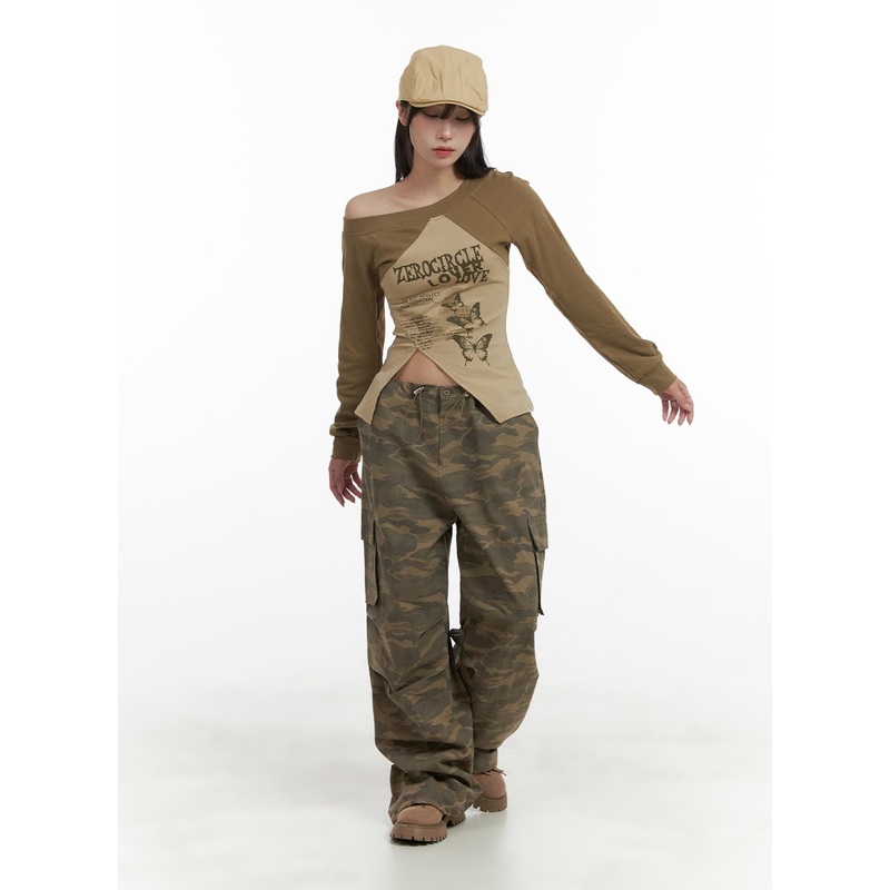 String Waist Camo Cargo Pants CA430