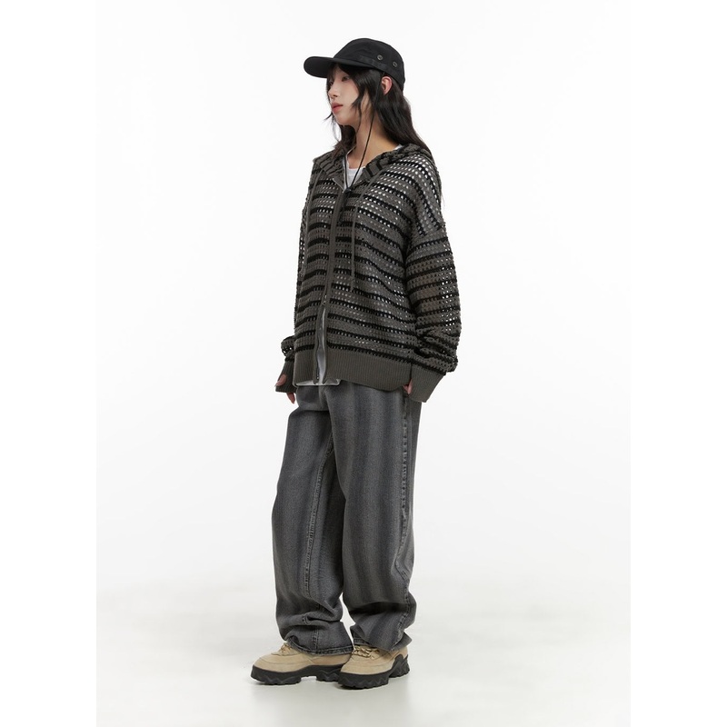 Stripe Washed Baggy Jeans CA430