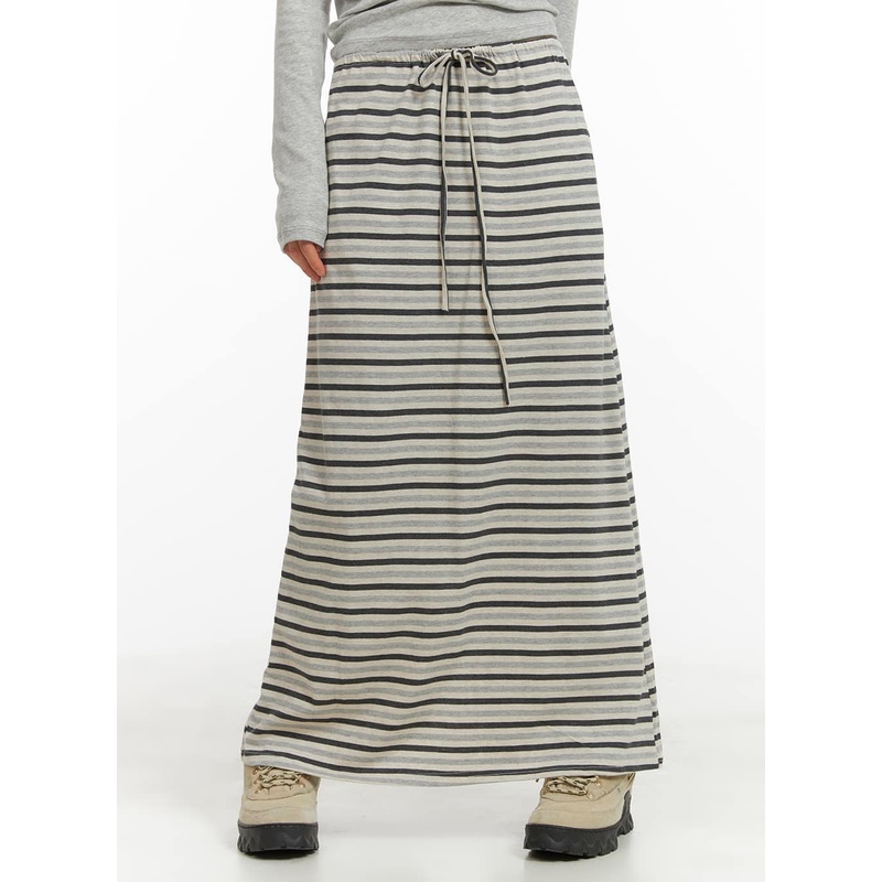 Striped Cotton Maxi Skirt CA418