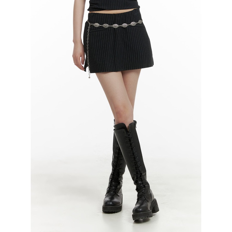 Striped Mini Skort CA422|Black|Dark blue|S/M