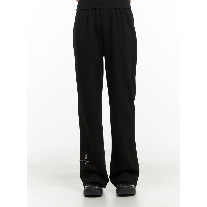 Studded Bootcut Cotton Pants CA418