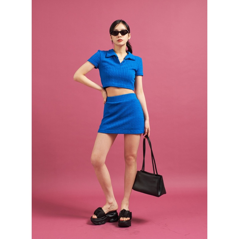 Twist Knit Mini Skirt CJ28|Beige|Black|Ivory|Blue|S