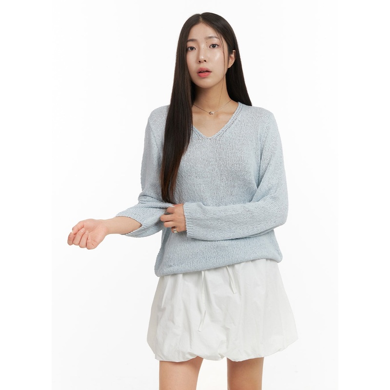 V-Neck Sheer Sweater OA429|Light blue|White|Black|S/M