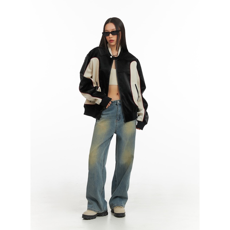 Washed Denim Wide Leg Jeans IA417