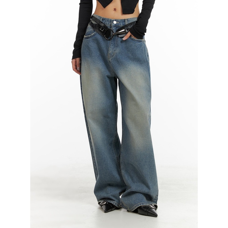 Washed Out Wide Fit Baggy Jeans CA416