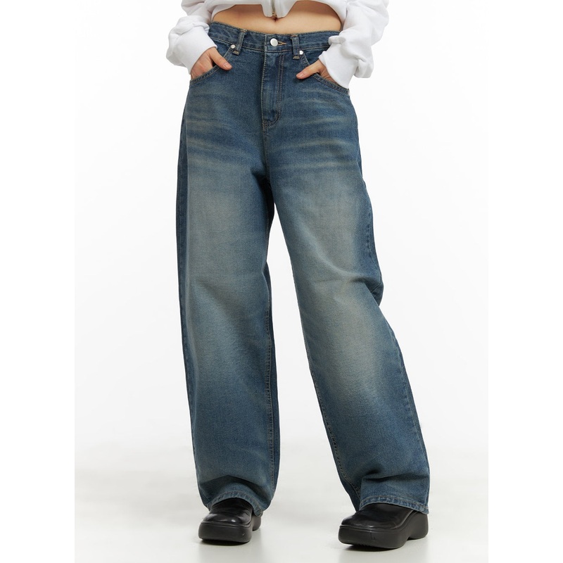 Washed Wide Leg Jeans CA419|Blue|S|M|L