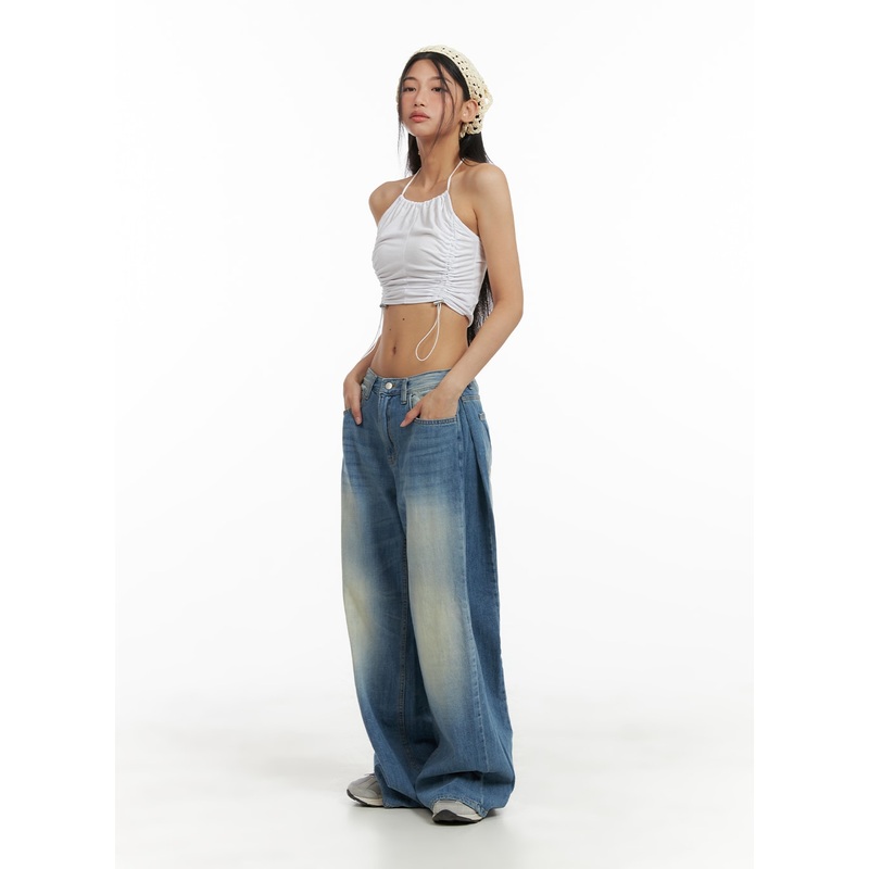 Washed Wide Leg Jeans CA423|Blue|S|M|L
