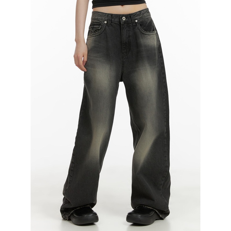 Wide Fit Baggy Jeans CA418|Black|S|M|L