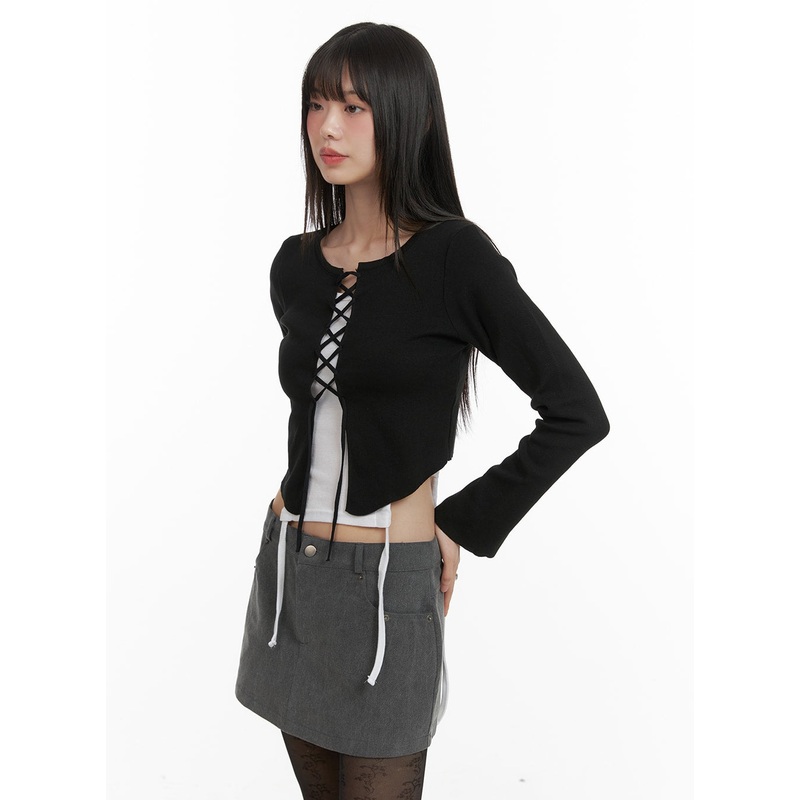 X Strap Crop Cardigan CA422|Black|Dark green|S/M