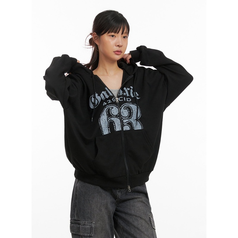Acubi Graphic Oversized Zip-Up Hoodie IY410
