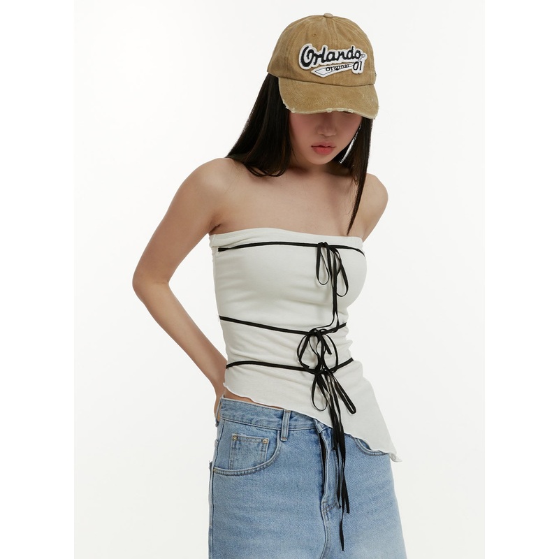 Asymmetrical Tube Top with Ribbon CY408