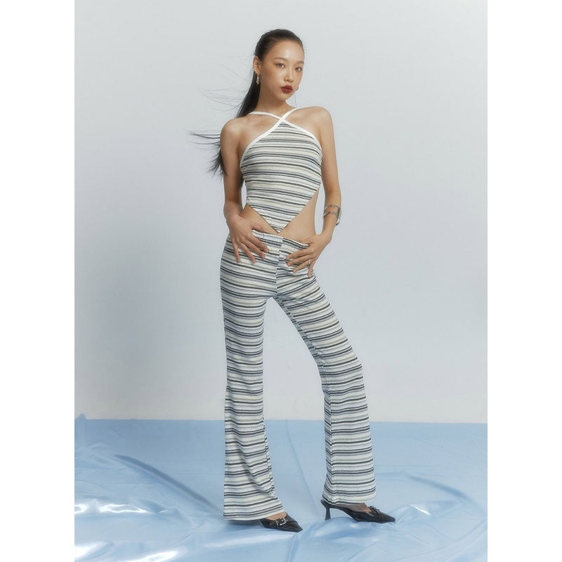Cotton Stripe Bootcut Pants IY422